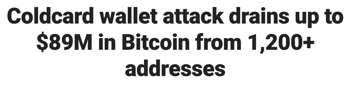 MoneyCrptBunny's tweet photo. Imagine doing everything right, keeping your hardware wallet in a vault, never connecting to the internet, and still watching your address get completely drained on-chain. High-level self-custody illusion.

The Coldcard disaster is one of the worst security failures in Bitcoin history. A silent code fallback dropped entropy to a level where well-funded actors could just brute-force private keys offline. Over $110M drained across four automated waves and the bot is still running.

Coinkite burning their stock and issuing emergency patches doesn't fix existing seeds. If you generated a single-sig wallet anytime after March 2021, your funds are living on borrowed time.

Generate a fresh seed or move to multisig. Do not overthink this one.