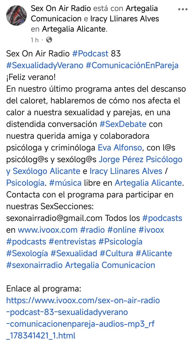 SexonAirRadio1's tweet photo. #podcast 83 #SexualidadyVerano #ComunicaciónEnPareja Nuestro último programa antes del descanso del caloret!! en el estudio Eva, @jorgepsicosex e @iracypsicologia @iracyalicante #Psicología #Sexología @artegalia #Alicante https://t.co/v0e7HzLzWs https://t.co/Znq5dv9Qva