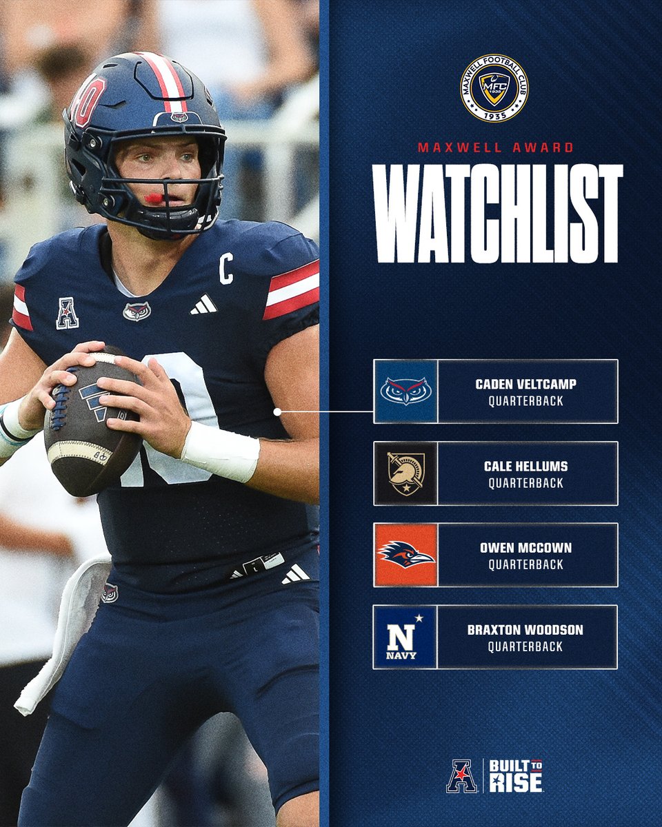 American_Conf's tweet photo. Congratulations to our Maxwell Award Watch List selections 🏆 🏈

#BuiltToRise x #AmericanFB https://t.co/O0v1h27usP