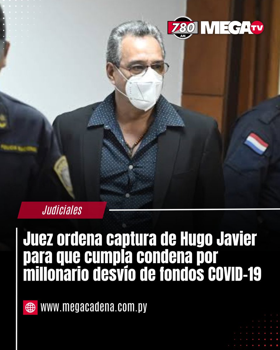 780AM's tweet photo. LO ÚLTIMO
🔴 Juez ordena captura de Hugo Javier para que cumpla condena por millonario desvío de fondos COVID-19

📌Un juez de Ejecución Penal ordenó la captura del exgobernador de Central, Hugo Javier González, y de su exjefe de Gabinete, Miguel Robles, para que cumplan la condena de 10 años de prisión por el desvío de G. 5.105 millones de fondos COVID-19 destinados a la reactivación económica tras la pandemia.

📌La medida fue adoptada luego de que la Corte Suprema de Justicia dejara firme la condena. La investigación concluyó que ambos participaron en un esquema que permitió desembolsos irregulares mediante documentación falsa, utilizando recursos públicos que debían destinarse a obras y proyectos de reactivación.

📌Tras su detención, ambos serán remitidos al sistema penitenciario para cumplir la pena impuesta por lesión de confianza agravada y producción de documentos no auténticos. Según la sentencia, Miguel Robles fue considerado el principal articulador del esquema, mientras que Hugo Javier autorizó y firmó los pagos irregulares.

#780AM @Megatv_py