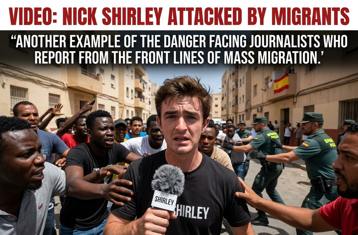 DiamondandSilk's tweet photo. 🚨 Shocking footage out of the Spanish enclave of Ceuta shows independent journalist Nick Shirley being swarmed and attacked by migrants. While legacy media uses soft language, this video exposes the dangerous reality on the ground of Europe’s border crisis. Watch here: Trending Politics 

#NickShirley #BorderCrisis #Ceuta #Journalism
