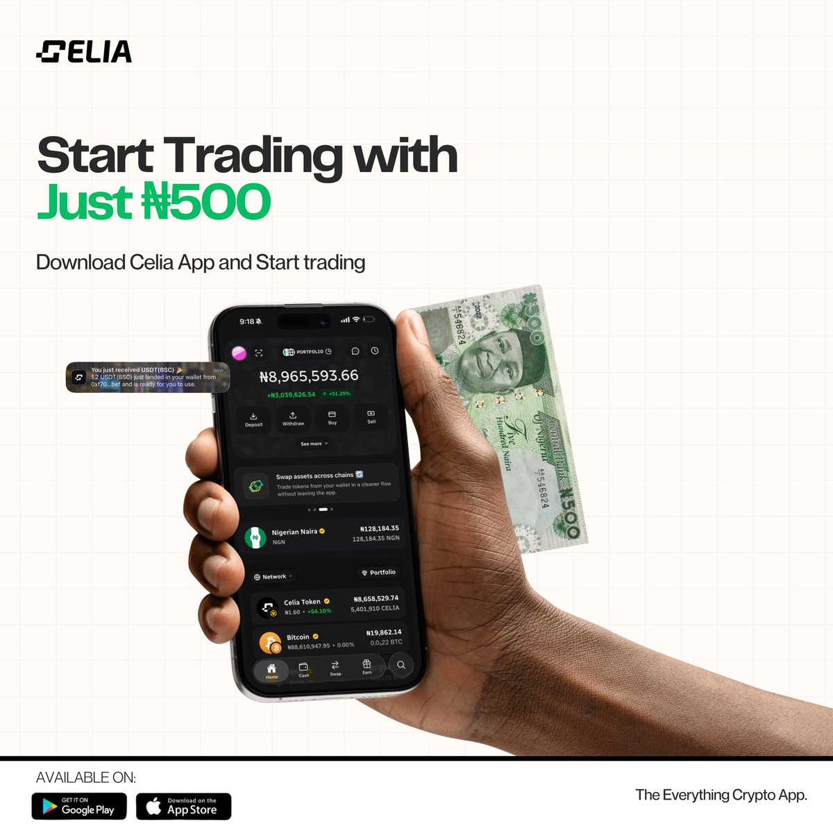 CeliaWallet's tweet photo. New week. New buy. 📈

Start your week strong. Buy any crypto across multiple blockchains on Celia from just ₦500 right now. Don't wait.

Download App
https://t.co/G8CLlmb7gB https://t.co/htXgbfhi15