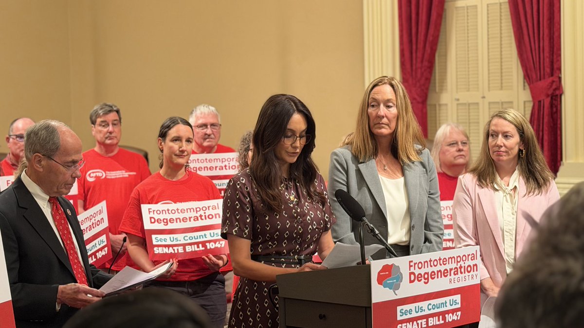 ZavalaA's tweet photo. Emma Heming Willis— Bruce Willis’ wife— is at the California state capitol today urging lawmakers to pass SB 1047. 

It requires the state to add frontotemporal degeneration (FTD) to the state’s registry program for neurodegenerative diseases.

This would help with research/data. https://t.co/W54MZk5qnO