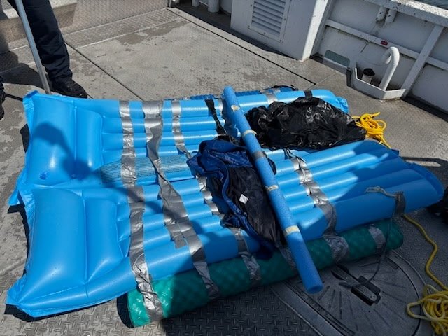 OPP_ER's tweet photo. #OPPSAVE and @RCMPONT often join for marine patrols.  Today they were between Kingston and Wolfe Island when they spotted an object low in the water. That turned out to be 2 14yr olds on a pool toy. They had been blown away from shore and couldn't get back. Neither had lifejackets.  They were returned to grateful parents. @nodrowningott #lifejacketssavelives