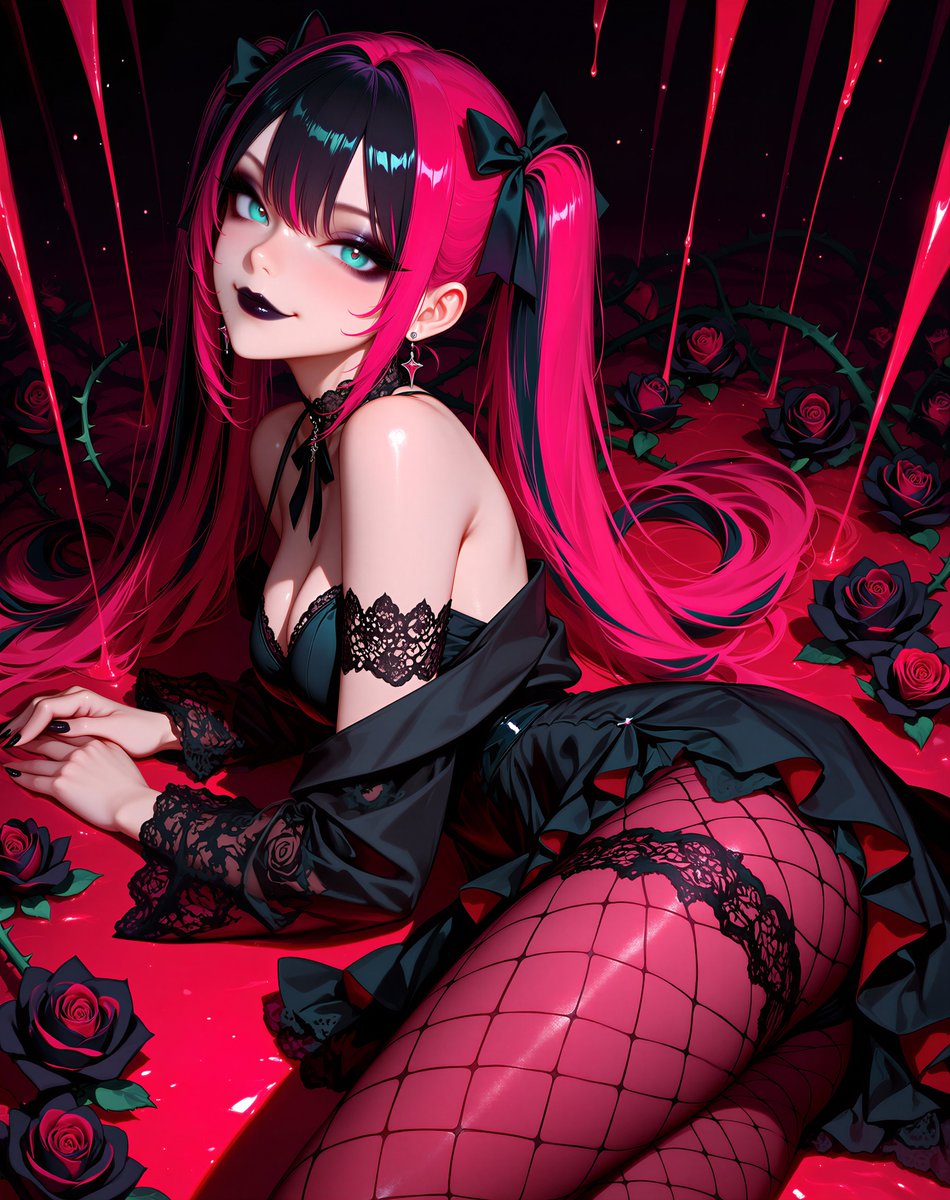 HussyAnime's tweet photo. Goth Hussy makes her much anticipated return. The roses sing with the taste of blood 🌹🖤🩸

Are you happy to see her?

🖤
(Made with Anima and Dreams and Lace!
https://t.co/hFtDe0hFNu
On @MageSpace_ 🥰)
AIart︎  AIイラスト AIgirl anime goth gothgirl https://t.co/VhsZmwOi7J