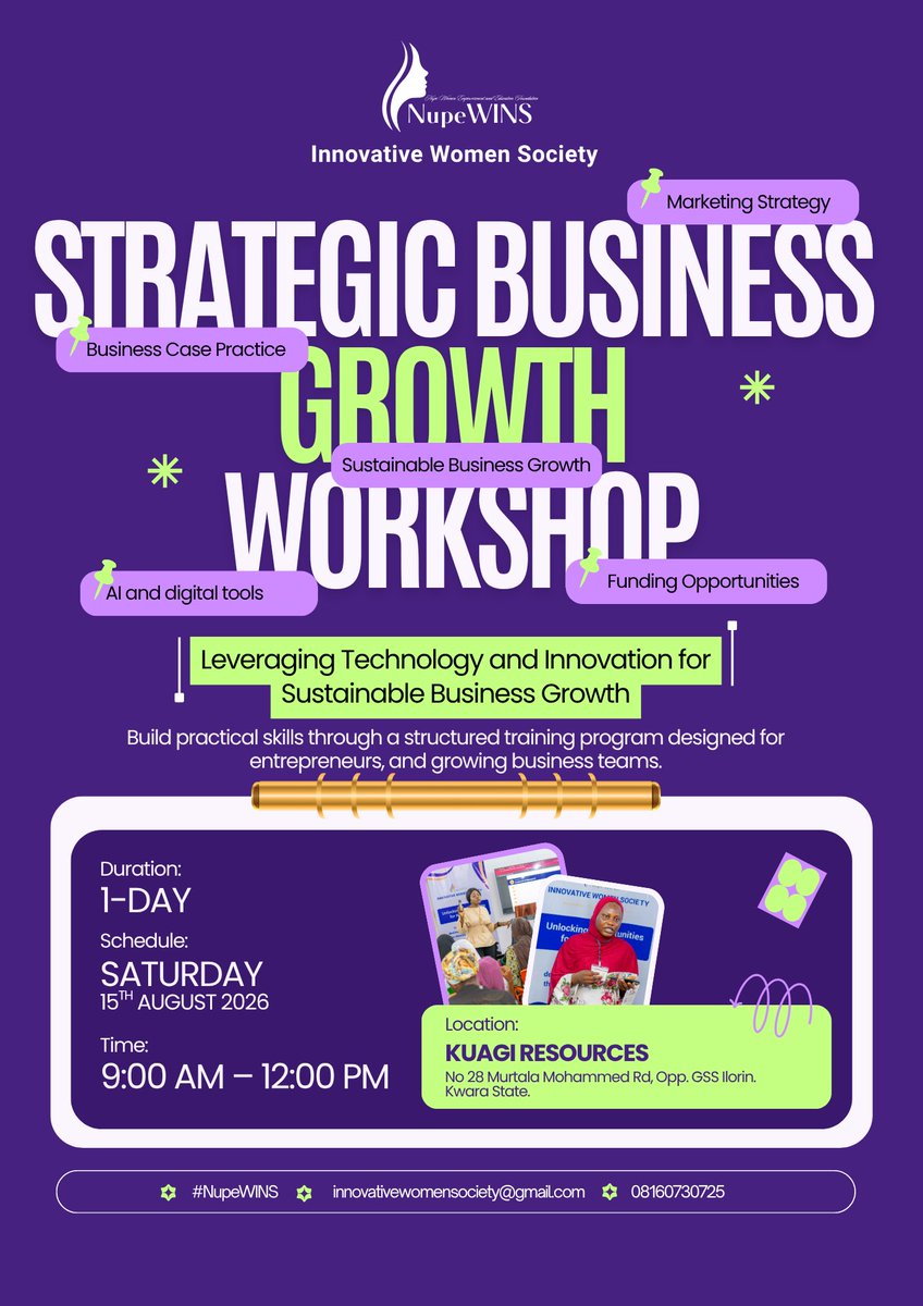 NupeWINS's tweet photo. Join forward-thinking entrepreneurs for a premium workshop focused on strategic growth, innovation, digital transformation, and access to funding opportunities. 

Register here: https://t.co/AvZaSk44Gx

#nupewins #BusinessGrowth #Innovation #viralpost https://t.co/TuhXFQbhqu