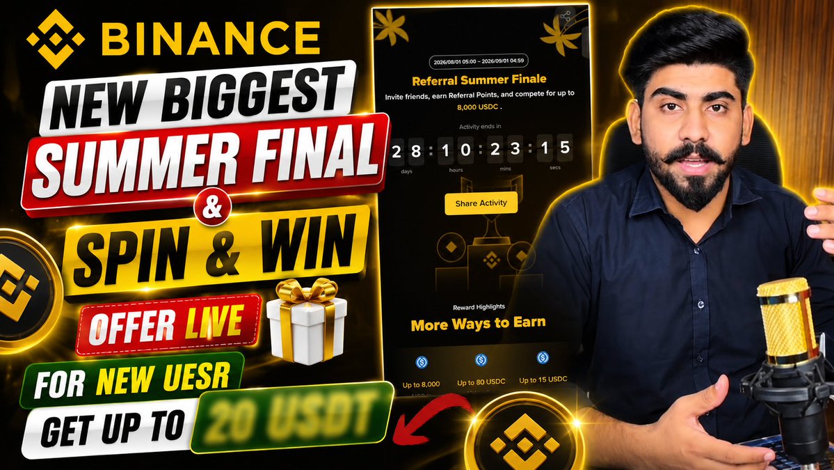 Zeeshancryptozo's tweet photo. 🔥 BIGGEST BINANCE SUMMER FINALE
🎰 SPIN &amp; WIN – LIVE
🎁 NEW USERS ONLY
💰 GET UP TO 20 USDT

Detail video
https://t.co/Nola7QGCk1

#zeeshancryptozone 
@binance @BinancePk 
#crypto #CryptoMarket https://t.co/K3Omj3z8Q8