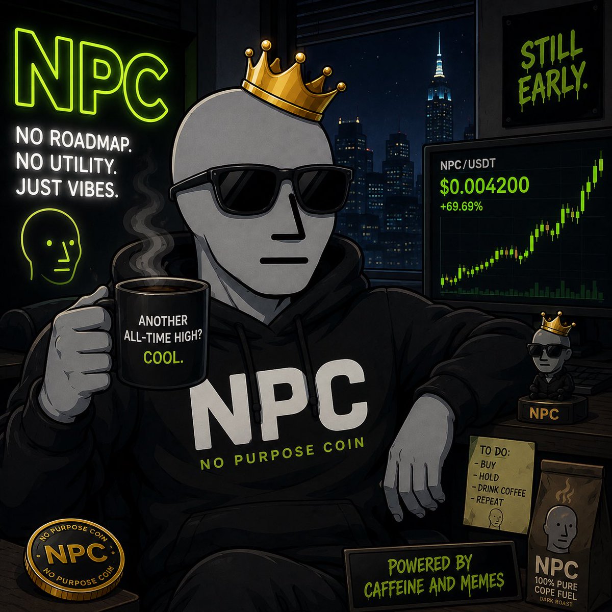 NPCMEMECOIN7's tweet photo. "Another green flag I mean candle🙄"
Market is green our coffee is still black☕️
#CryptoMarket #SolanaMemes #npc https://t.co/x7tV0w6s3J