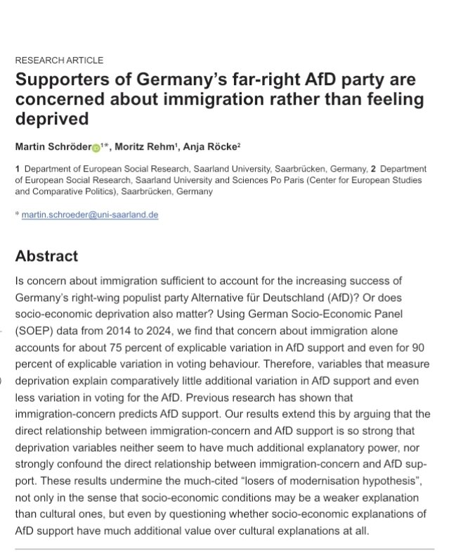 RomanGrabo's tweet photo. Hochinteressantes Papier, das die "Repräsentationslücke-Erklärung" des AfD-Erfolgs von @GuentherLaurenz (➡️ https://t.co/t6jox7dIgv) vollauf stützt und die "Globalisierungs-/Modernisierungsverlierer"-These widerlegt.

Ein Thread. 1/8 https://t.co/1xn3oRtSTZ