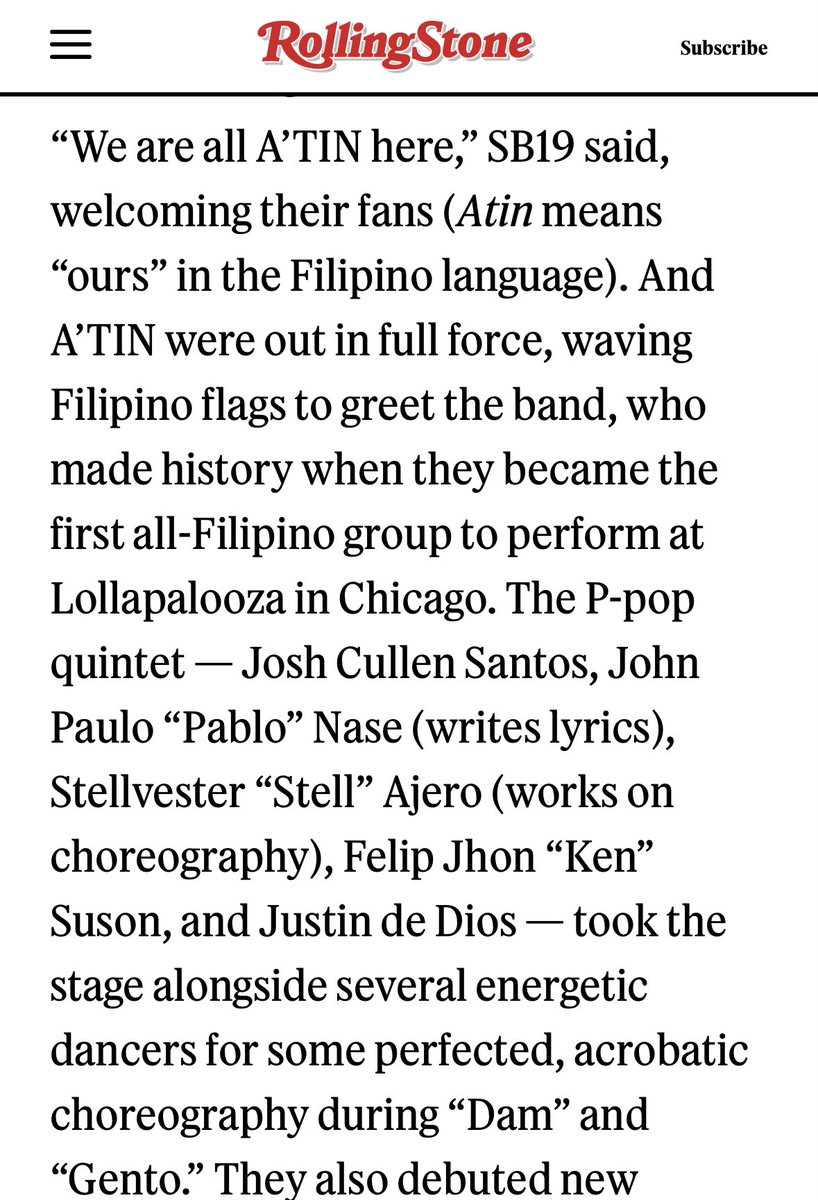 jksjpmeow's tweet photo. Funny how that ‘underwhelming’ performance still got recognized by Rolling Stone as one of the 11 Best Moments of Lollapalooza, with them even hinting SB19 is destined for even bigger stages. 😭

Tough luck,@ALTiWantfc —da receipts say otherwise. LOL. https://t.co/GZevEnLxMl