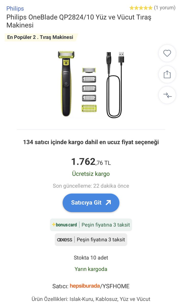 AtabeyAdam's tweet photo. Bu işin piri Philips One Blade’dir.

Daha iyisini duymadım, bilmiyorum :)
Aksini iddia eden daha iyisini tavsiye edebilir.

Şuan 134 satıcı içerisinde en uygun fiyat da burada, yedek bıçağı da var :)

İndirimli ürün bağlantısı;
https://t.co/Py2pZizYP8

#tanıtım https://t.co/XDXnfPwscu