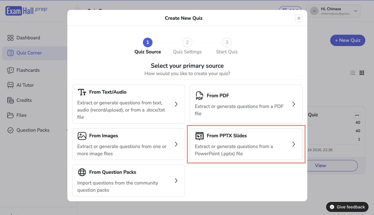kvngzaza_'s tweet photo. #ExamhallProgressLog 004
β
Support for PowerPoint/Slides (PPTX) import β Examiners and Preppers you can now generate questions, quizzes and flashcards from .pptx files. https://t.co/IlVcSdUe0t