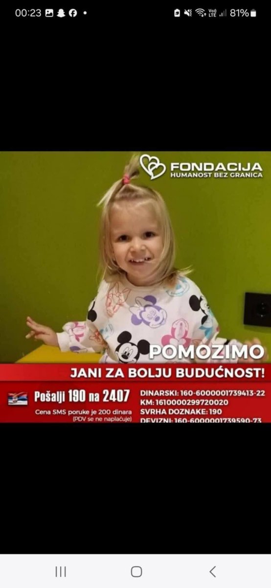 AntonellaJ54036's tweet photo. 💜 Jana ima samo 5 godina i vodi tešku borbu sa retkom genetskom mutacijom SCN8A, epilepsijom i razvojnom encefalopatijom.
Potrebne su joj terapije, pregledi i lečenje kako bi dobila šansu za bolje sutra.
📱 Pošalji 190 na 2407.
Svaka poruka znači nadu. Hvala što ste uz Janu i njenu porodicu. 🙏💜 #ZaJanu #BudiHuman #SCN8A