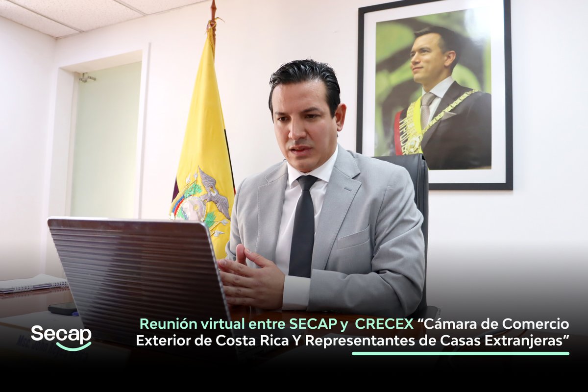 secap_ec's tweet photo. #SecapTeInforma 🌎El director ejecutivo, @EcJohnreyesn, participó en una reunión virtual con la Cámara de Comercio Exterior de Costa Rica y de Representantes de Casas Extranjeras, CRECEX, junto a su presidente, Rodney Salazar Campos, y su directora ejecutiva, Katherine Chaves. https://t.co/bdqoEchO0p