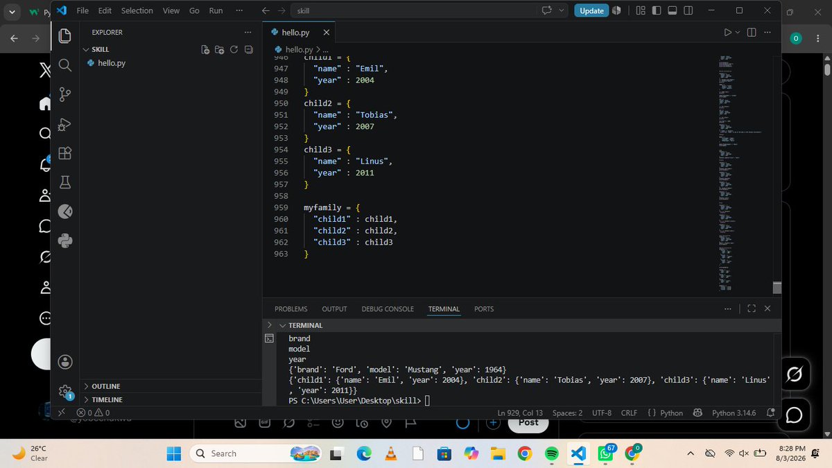 yobechukwu's tweet photo. Copying a dictionary needs dot copy, since dict2 equals dict1 just links two names to the same dictionary, not a real copy. Nested dictionaries just mean a value can be a whole other dictionary instead of plain text or a number, like folders inside folders. https://t.co/e3bWtaaBJN