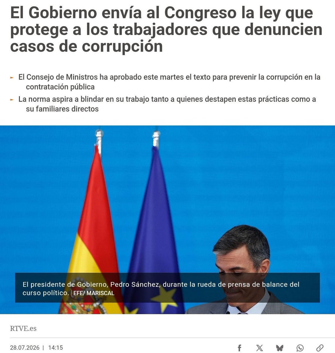 mabelsa2000's tweet photo. @abc_es Hace 6 días anunciaba protección para los denunciantes de corrupción en las empresas públicas... ¿y hoy destituye a una funcionaria por negarse a tapar la Traición del Gobierno? https://t.co/e40upN7JHU