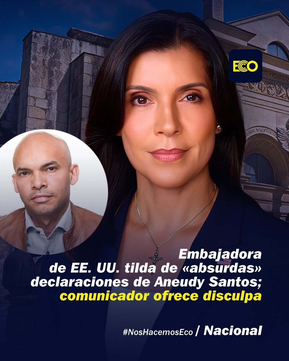 diarioecord's tweet photo. #NosHacemosEco

La embajadora de los Estados Unidos en la República Dominicana, Leah Francis Campos, calificó de «absurdas» e «insensatas» las declaraciones del comunicador dominicano Aneudys Santos, quien había emitido duras críticas personales en su contra.

🟥Ampliar: https://t.co/TVQRe4HUgl