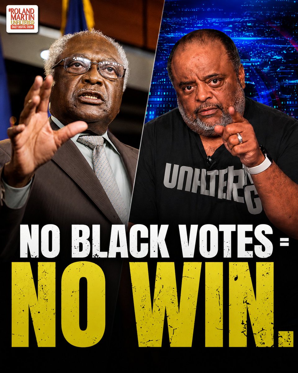rolandsmartin's tweet photo. Clyburn's warning to Dems: spend more on Black voters, or lose them.

Roland Martin: the Harris campaign raised $1B+, but only $22M went to Black-owned media. Dems must invest 4x the time and money to turn out Black voters, or prepare to lose.

https://t.co/XQmTMpYeRe https://t.co/QsJlUo8GN2