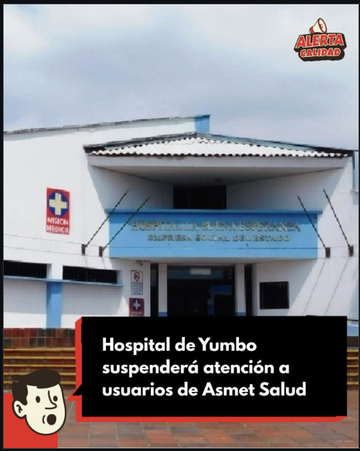 Asohosval's tweet photo. 📢 ATENCIÓN  🏥 HOSPITALES DEL VALLE ¡PRESENTES!

Replicamos la noticia de @AlertaCalidadRCN: 
Hospital La Buena Esperanza de Yumbo ESE.

Ver detalle de la publicación aquí 👇
https://t.co/2CA4OjpAEe
#RequerimosPagoYa #ASOHOSVAL #SaludValle https://t.co/A8ULhNr4rJ