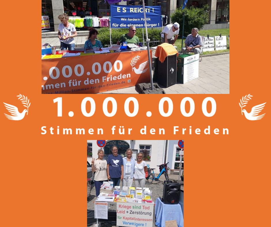 1MioStimmen's tweet photo. #1MioStimmen

Von #Pasewalk bis #Hilpoltstein: Überall in Deutschland setzen Menschen am 24.07. Zeichen für den Frieden! 🕊️
Wir fordern Diplomatie, Deeskalation &amp; zivile Lösungen statt Rüstungswahn. ✍️

#Pasewalk #Hilpoltstein #Friedensbewegung #Peace #Frieden https://t.co/fjMjGcN9Mu
