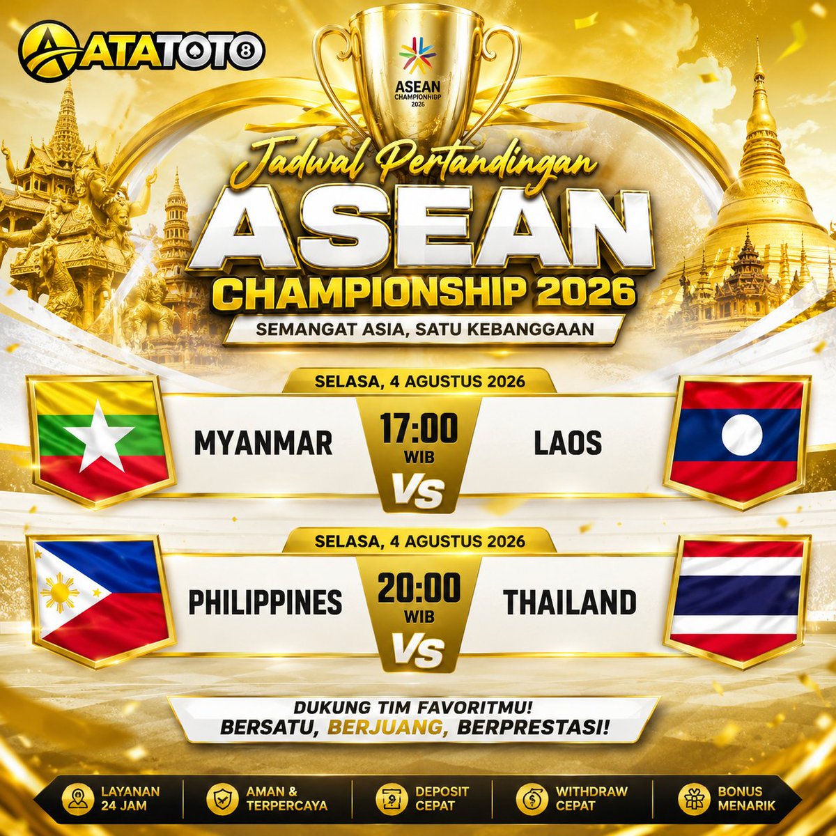 SelvyOktareh's tweet photo. โฝ Saatnya tandai kalendermu!
๐ฅ Myanmar ๐ Laos
๐ 17.00 WIB
๐ฅ Philippines ๐ Thailand
๐ 20.00 WIB
Semangat Asia, satu kebanggaan! Dukung tim favoritmu dan nikmati atmosfer pertandingan yang penuh semangat.
#ATATOTO #ASEAN2026 #FootballAsia #MatchDay #JadwalBola https://t.co/enLtf2w68u