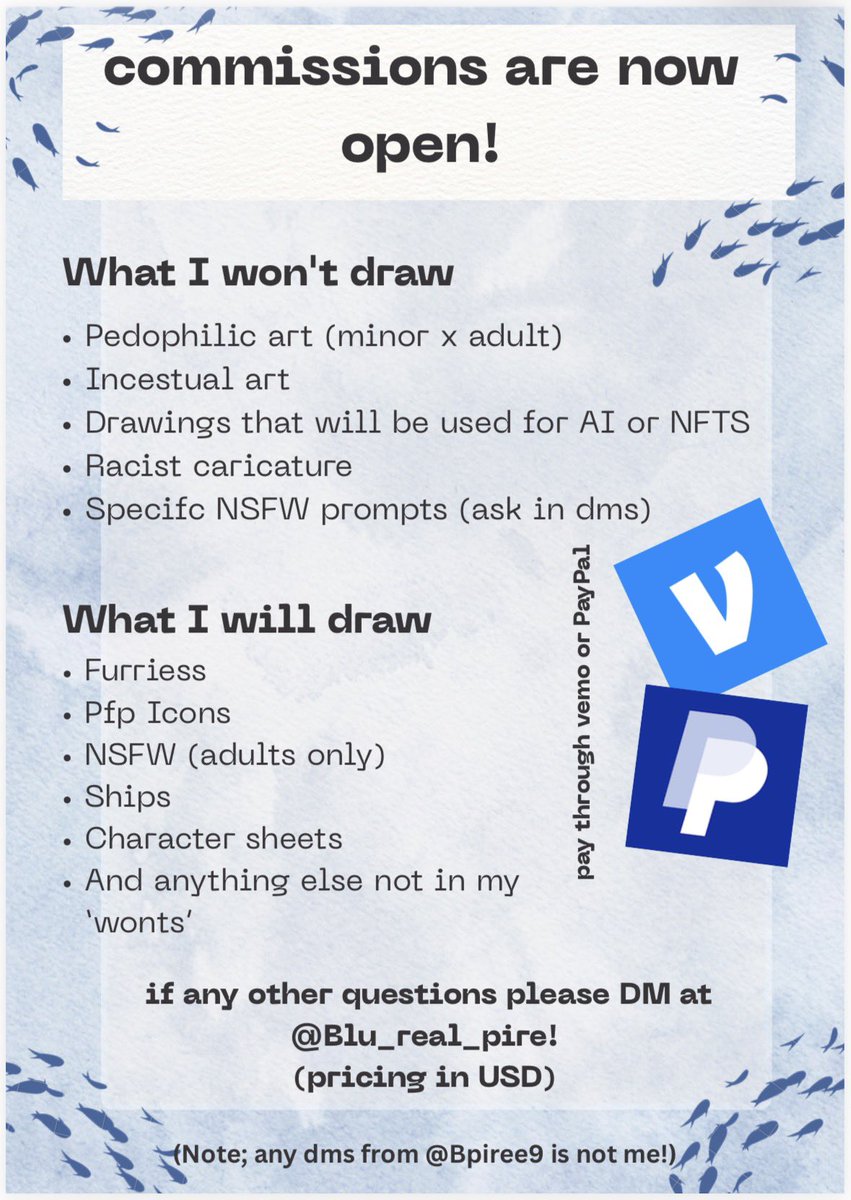 Blu_real_pire's tweet photo. Remade my commission sheet! Commission are now opened, feel free to dm https://t.co/5I6Qe6ohhT
