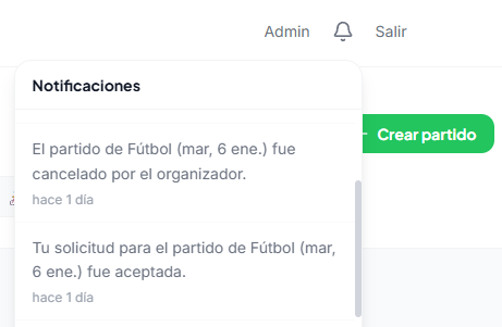 MototuiDev's tweet photo. Sumé dos avisos más: te notifica cuando aceptan tu solicitud, y le avisa al organizador si alguien que ya estaba confirmado se sale del partido. Todavía sin push real — por ahora es solo dentro de la app.
#buildinpublic https://t.co/xmKyNXSJjT