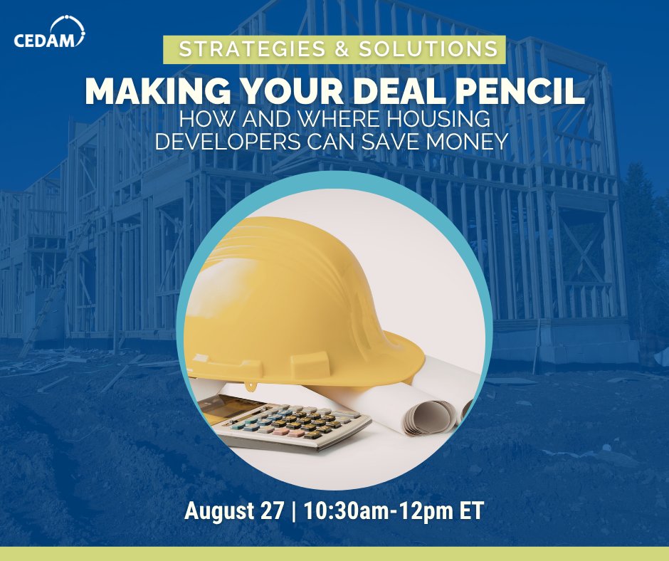 CEDAMinfo's tweet photo. Join us later this month for Making Your Deal Pencil: How and where housing developers can save money. Our presenter, Jason Jones, will walk us through three key ways to save costs that he uses with his projects. Register today: https://t.co/MJGAp1p81e https://t.co/JLR4bYtEew