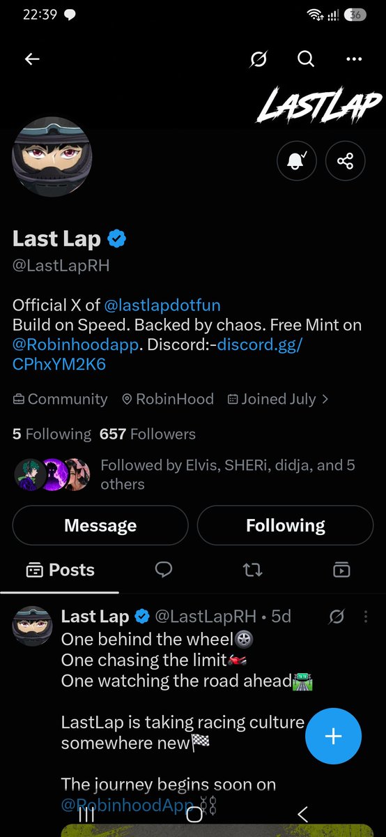 Justman_147's tweet photo. As Robinhood is heating up, I present to you another project coming to the Chain.

@LastLapRH is the name. DYOR and position. You're still early. https://t.co/usXDqYxpaz