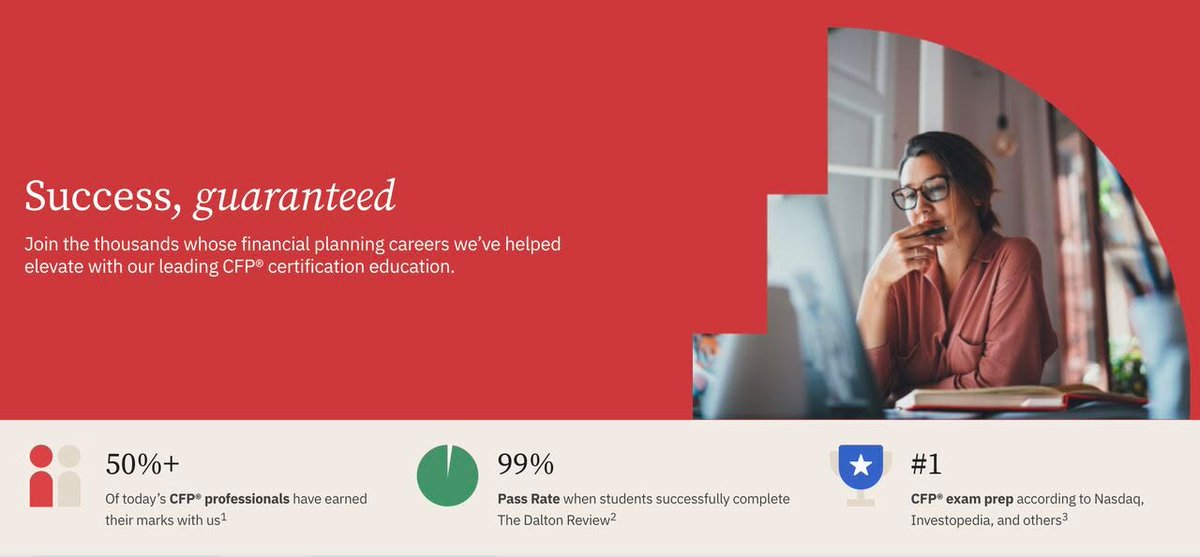 DaltonEducation's tweet photo. Ready to unlock your professional potential?
Join the thousands whose financial planning careers we've helped elevate with our leading CFP® certification education: https://t.co/io15oVNYHa
#CFPExam #StudyStrategies #FinancialPlanning #KeepGoing https://t.co/yd5d42aj7m