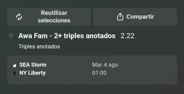 PicksWinZone's tweet photo. ⚡️ PICK EXPRES 3/4

🏀 WNBA

👉
SEA Storm 🆚 NY Liberty 

➡️ 
Awa Fam - 2+ triples anotados

🎙 Argumentación:

📊 Awa Fam Over 1.5 triples

Este es un pick con algo más de riesgo. Awa Fam promedia 1.4 triples por partido y ha superado esta línea en 4 de sus últimos 10 encuentros. La parte positiva es que está lanzando 5.3 triples de media, por lo que las oportunidades las tiene.

Además, el rival tampoco destaca por frenar el tiro exterior y varias jugadoras de características similares han conseguido superar esta línea recientemente.

📈 Si mantiene su volumen de lanzamientos, solo necesita convertir 2 triples para cobrar el pick, aunque por estadísticas recientes es una apuesta de riesgo medio-alto, no tan sólida como otras del día.

💰 CUOTA @2.22  📊 STAKE  4

📈 Buscamos valor, no suerte.

⚠️ Recuerda que ningún pick está garantizado. Gestiona tu bankroll de forma responsable y apuesta solo lo que estés dispuesto a perder. +18.