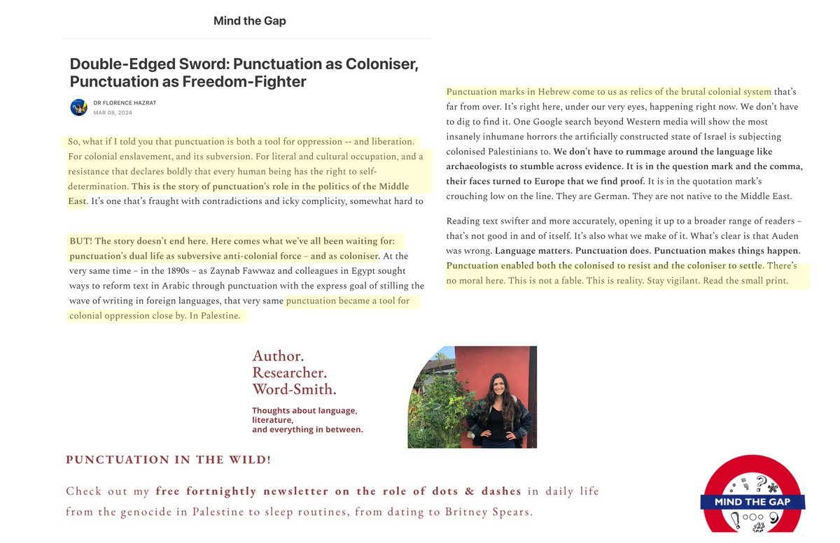 jonkay's tweet photo. it's absolutely wild how anti-Israeli lunacy has taken over every square inch of the publishing sector. A publicity company just sent me info about a lovely-sounding new book about the history of punctuation—the kind of quirky book I'd normally enjoy

I then googled the author: https://t.co/2tbJAm2czn