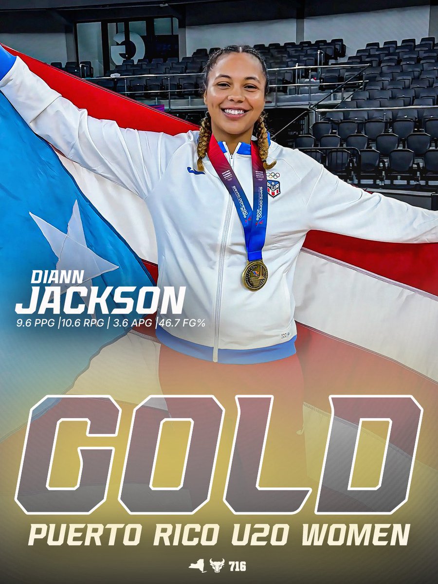 UBuffaloWBB's tweet photo. 𝗕𝗿𝗶𝗻𝗴𝗶𝗻𝗴 𝗵𝗼𝗺𝗲 𝘁𝗵𝗲 𝗚𝗼𝗹𝗱🥇🇵🇷 

Congrats to @d1annjackson and Team Puerto Rico on bringing home the gold and going undefeated at the 2026 Central American and Caribbean games 🤘

#UBhornsUP | #PACE https://t.co/sy5qwmQwDh