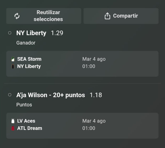 PicksWinZone's tweet photo. ⚡️ PICK EXPRES 1/4

🏀 WNBA

👉
SEA Storm 🆚 NY Liberty
LV Aces 🆚 ATL Dream

➡️ 
NY Liberty - Gana el partido
A'ja Wilson - +20 puntos 

🎙 Argumentación:

📊 NY Liberty gana el partido

New York Liberty llega como uno de los equipos más fuertes de toda la WNBA. Tienen una plantilla repleta de estrellas como Breanna Stewart, Sabrina Ionescu y Jonquel Jones, y cuando juegan a su nivel es muy difícil plantarles cara.

Seattle Storm es un equipo competitivo, pero en este tipo de partidos suele sufrir cuando se enfrenta a rivales con tanta calidad y profundidad de banquillo. NY tiene más recursos ofensivos, mueve muy bien el balón y además es uno de los equipos que mejor defiende de la liga, algo que suele marcar la diferencia en los minutos importantes.

💪 Además, NY viene siendo mucho más regular durante la temporada, tanto en ataque como en defensa, y en los enfrentamientos ante equipos de la zona media-baja rara vez deja escapar este tipo de partidos.

💬 Espero un partido controlado de principio a fin. Si NY mantiene su nivel habitual, debería imponer su superioridad y llevarse la victoria sin necesidad de sufrir demasiado.

📊A'ja Wilson mas de 19.5 puntos

La mejor jugadora de Las Vegas llega en un estado de forma espectacular. Ha superado esta línea en 10 de sus últimos 10 partidos (100%), con una media de 29.6 puntos, más de 10 puntos por encima de lo que nos piden hoy.

En sus últimos encuentros ha firmado 32, 34, 30, 25, 31, 28, 35, 30, 36 y 35 puntos, sin bajar de los 25 en ninguno. Con más de 31 minutos por partido y siendo la principal referencia ofensiva de las Aces, esta línea de 19.5 me parece muy buena para combinar con NY. 💰📈

💰 CUOTA @1.53  📊 STAKE  8

📈 Buscamos valor, no suerte.

⚠️ Recuerda que ningún pick está garantizado. Gestiona tu bankroll de forma responsable y apuesta solo lo que estés dispuesto a perder. +18.