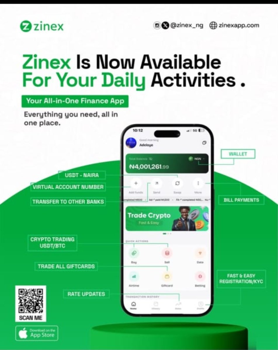ZinexExchange's tweet photo. One app. All the possibilities. Trade digital assets, check live market rates, and manage your digital finances—all in one place. 

Download Zinex on iOS and tell us what you think. ☺️
https://t.co/yJTr2p2pIf https://t.co/9SmkMFH6bO