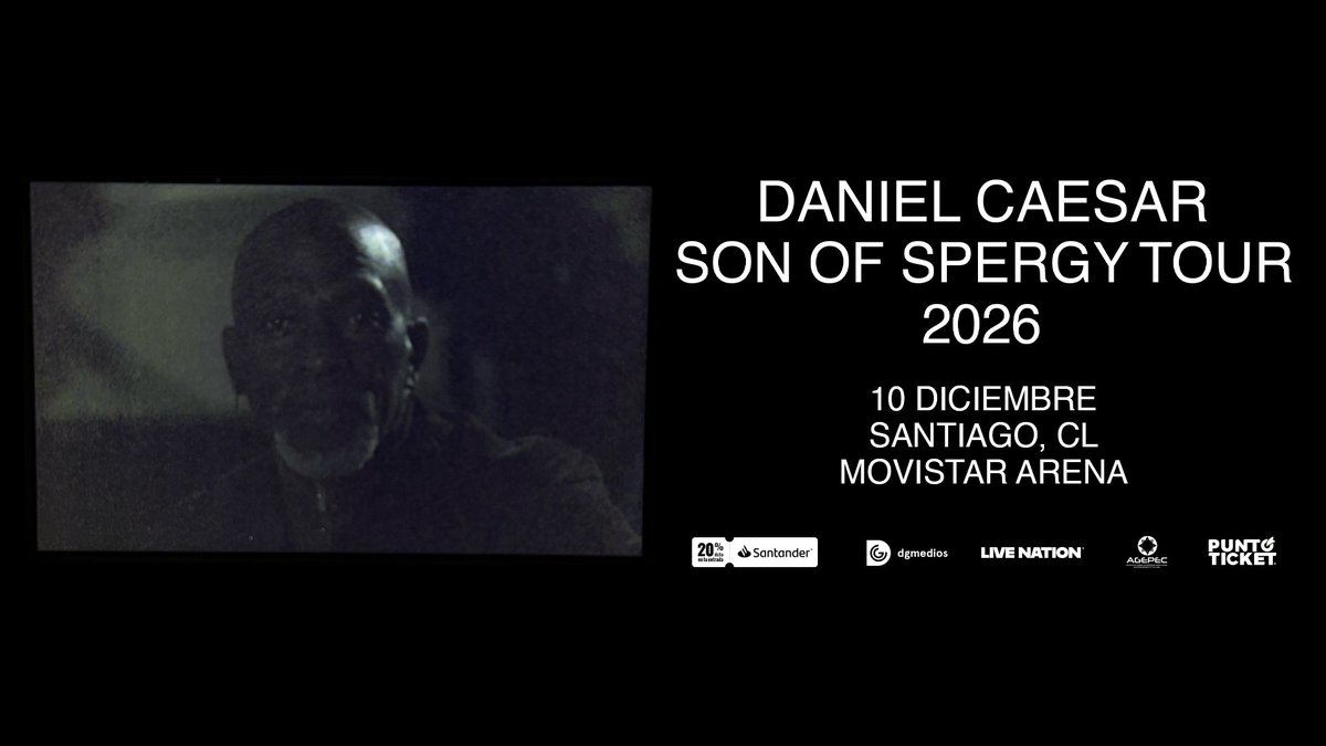 dgmedioschile's tweet photo. ¡Es oficial! @DanielCaesar llega este 10 de diciembre a Movistar Arena con Son of Spergy Tour 🫀

➡️ Preventa exclusiva pagando con tarjetas @santanderchile, martes 11 de agosto a las 11 AM.
➡️ Venta general, jueves 13 de agosto a las 11.01 AM.
🎟️ Entradas en @puntoticket
🔗 Más info en https://t.co/USYjySbcgx