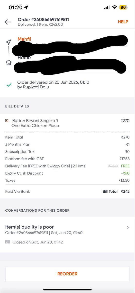 HVoz's tweet photo. @SwiggyCares @Swiggy Hey its been more than a month, did you get anytime to check and respond on my open query? https://t.co/ne63Qbt6z2