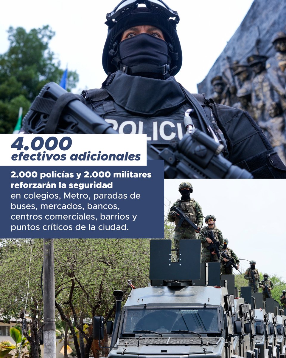 ComunicacionEc's tweet photo. Reforzamos la seguridad con el Plan de Protección Quito: tecnología y más uniformados al servicio de la ciudadanía. 🚔🪖 https://t.co/yGemiTke9p