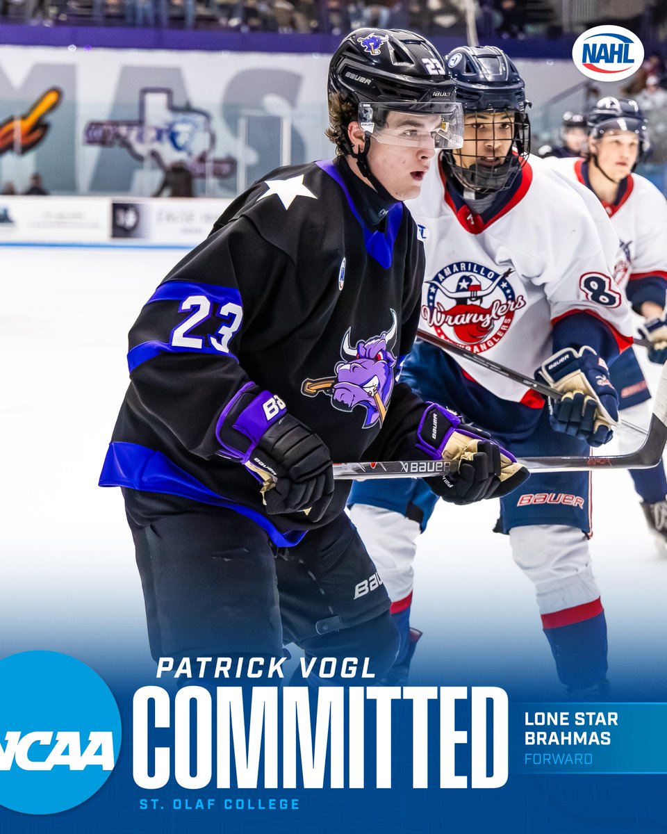 NAHLHockey's tweet photo. #NAHL Commitment Alert: @LoneStarBrahmas forward, Patrick Vogl, has committed to play NCAA hockey for @StOlafMHockey.

📰: https://t.co/sTisAbXcx3
📸: Scarlett Simonsen || #CollegeReady https://t.co/HwJbIxf9ve
