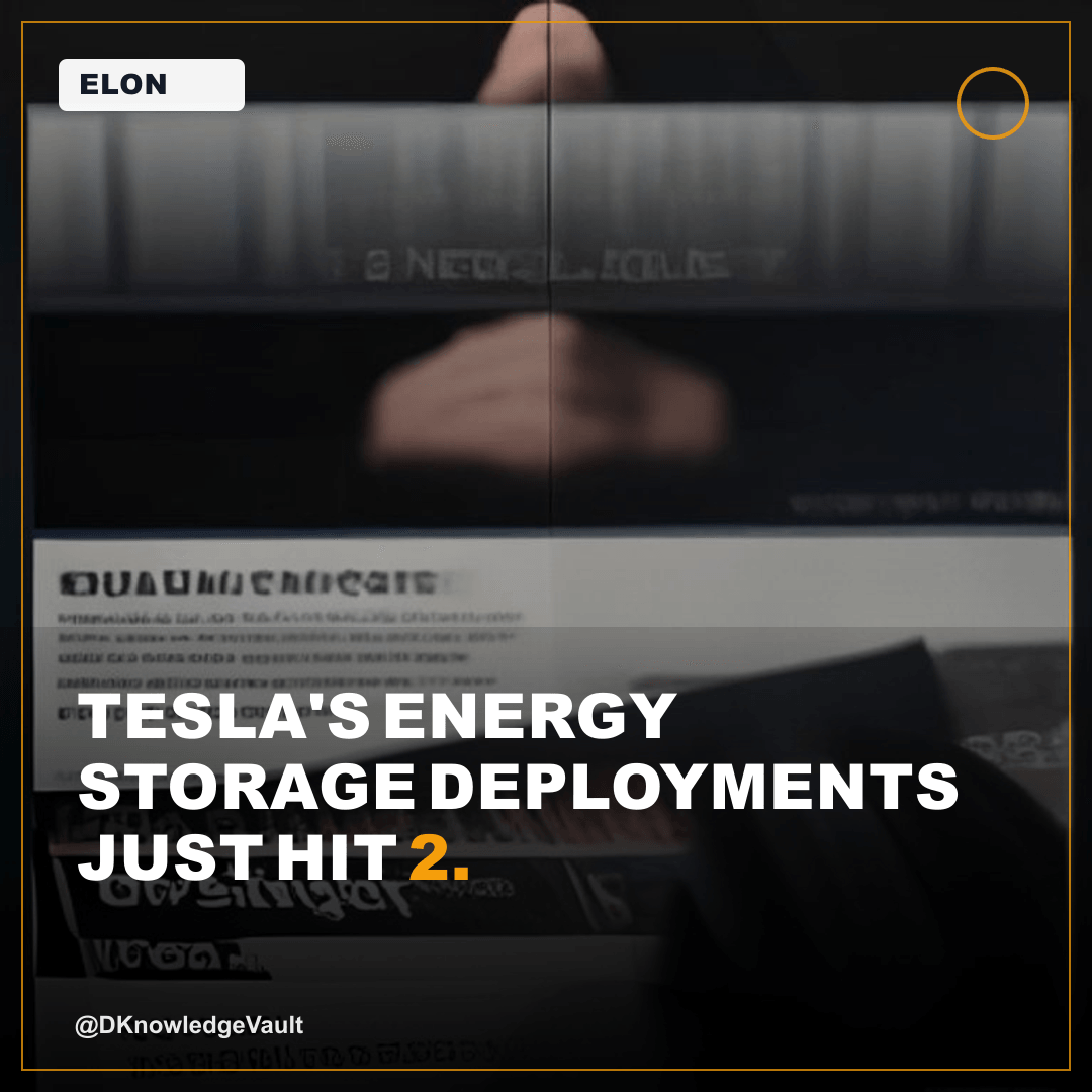 DKnowledgeVault's tweet photo. Tesla's energy storage deployments just hit 2.3x vehicle production volume. Grid contracts tripled year-over-year. Elon's flipped the business model: vehicles fund infrastructure, not the reverse. Megawatt-hour velocity now compounds faster than automotive margins. Stop counting…
