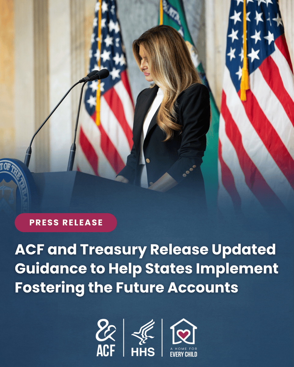 ACFHHS's tweet photo. 📢 ACF &amp; @USTreasury issued updated FAQ guidance to help states, territories, &amp; tribes establish &amp; administer Fostering the Future Accounts! 
 
Thanks to @FLOTUS’s leadership, foster youth now have access to help build a strong financial future.
  
More: https://t.co/ftUjpFPWaq https://t.co/JF4cuYJaAq