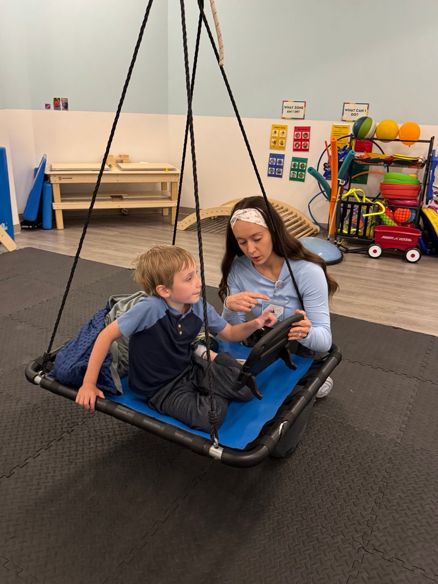 arcautismcenter's tweet photo. Communication can happen anywhere, even on a swing! 💙
During occupational therapy with Morgan, Seamus uses his AAC device while enjoying movement that helps him stay engaged and regulated. OT sessions are designed to support each child's unique strengths and goals. https://t.co/uCKzTK5uwc