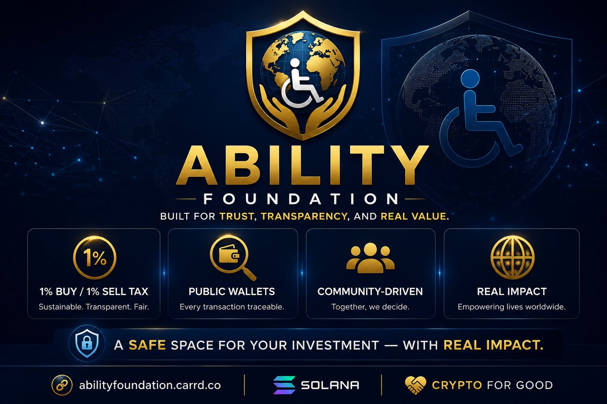 ability_found's tweet photo. 💰 ABILITY: built for trust, transparency, and real value.

✅ 1% buy / 1% sell tax
✅ Public wallets — every transaction traceable
✅ Community-driven decisions

A safe space for your investment — with real impact.

🔗 https://t.co/DLZJWUSs97

#ABILITY #Solana #CryptoForGood https://t.co/zjvFegqLcA