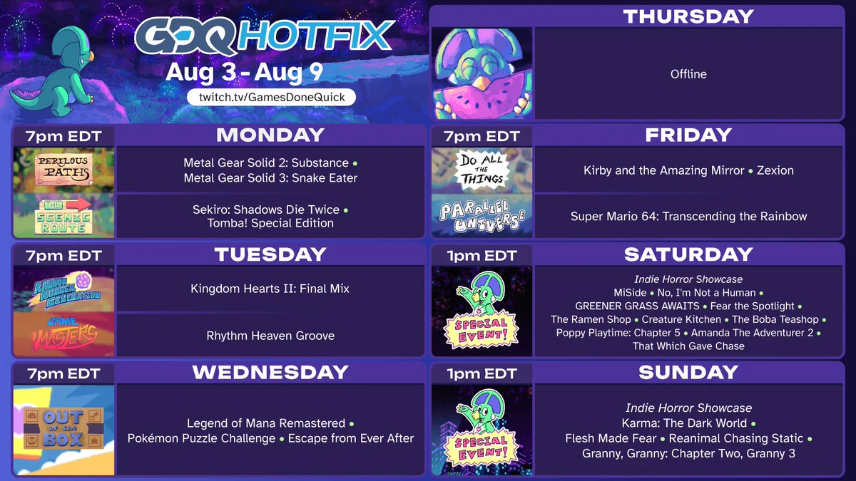 GDQ Hotfix schedule for the week of August 3rd
