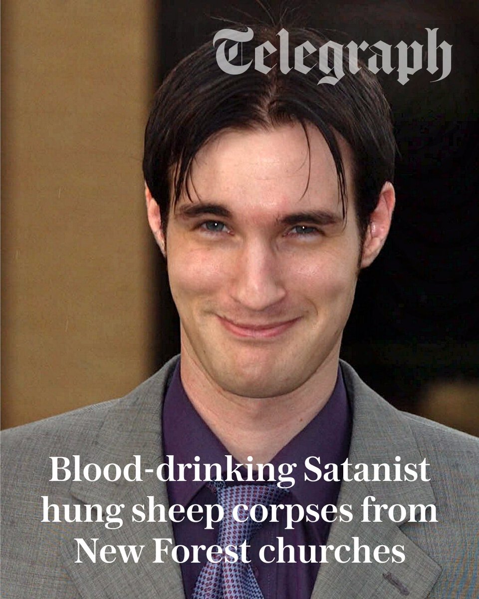 Telegraph's tweet photo. A self-proclaimed Satanist who believed he was a vampire has been given an indefinite hospital order after hanging sheep and deer carcasses outside churches in the New Forest.

The case shocked local communities and left some worshippers too frightened to attend church ⤵️
https://t.co/rsM3vfnv2s