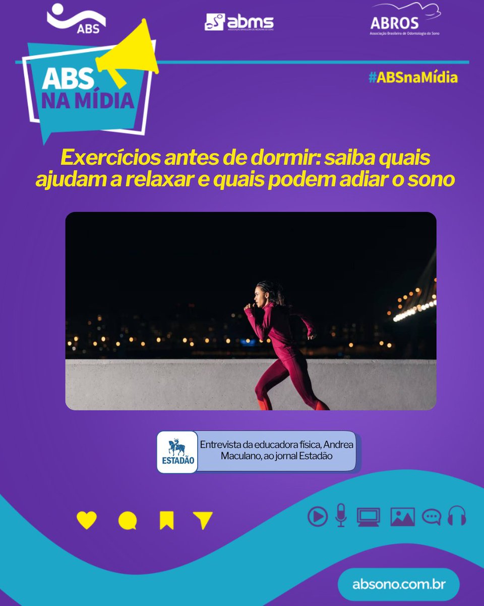absono_'s tweet photo. 🗞️ #ABSNaMídia | Em entrevista ao Estadão, a Dra. Andrea Maculano, coordenadora do Núcleo de Ciências da Atividade Física da ABS, destacou a importância de criar uma rotina tranquila ao fim do dia.

🔗Leia a matéria completa: https://t.co/gAUJN7Wj5X

#absono #sono #exercíciofísic https://t.co/o7Hx8hvnYE