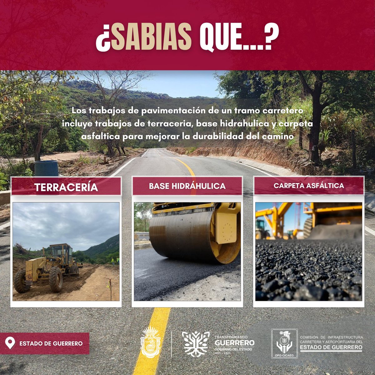 CicaegG's tweet photo. ¿Sabías cómo se construyen nuestros caminos? 🛣️🚧
En CICAEG, trabajamos en cada etapa para garantizar carreteras más seguras y duraderas: desde la terracería, pasando por la base hidráulica, hasta la carpeta asfáltica.
#CICAEG #InfraestructuraCarretera #Guerro https://t.co/6DUet30d5s