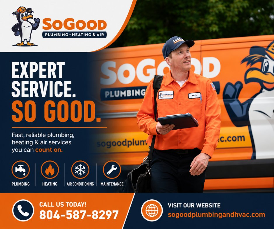 SoGoodHVAC's tweet photo. 🛠️✨ When a sudden plumbing leak or AC breakdown hits your home, you shouldn't have to worry about who to trust. At SoGood Plumbing, Heating, &amp; Air, we’ve been keeping Central Virginia families safe and comfortable since 1917! 

https://t.co/BonSNDLL8s https://t.co/4ByhYSywH8