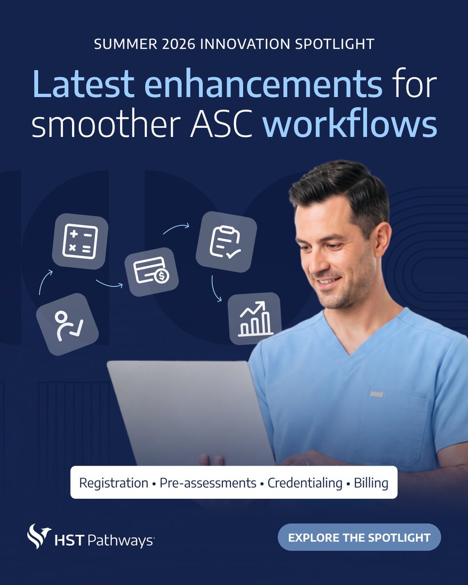 HSTPathways's tweet photo. HST’s latest platform enhancements help reduce everyday friction across registration, pre-assessments, credentialing, and billing.

Explore the Summer 2026 Innovation Spotlight:
https://t.co/IgCdAtE2ya

#ASC #HealthTech https://t.co/nWLrLetZg7
