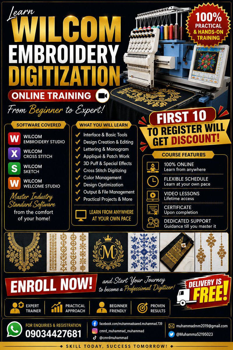 Muhamma52195023's tweet photo. MASTER WILCOM EMBROIDERY DIGITIZATION ONLINE!

Are you a fashion designer, embroiderer, tailor, entrepreneur, or someone looking to learn a high-income digital skill? This is your opportunity to become a professional embroidery digitizer from the comfort of your home! https://t.co/LQG2spw3K9